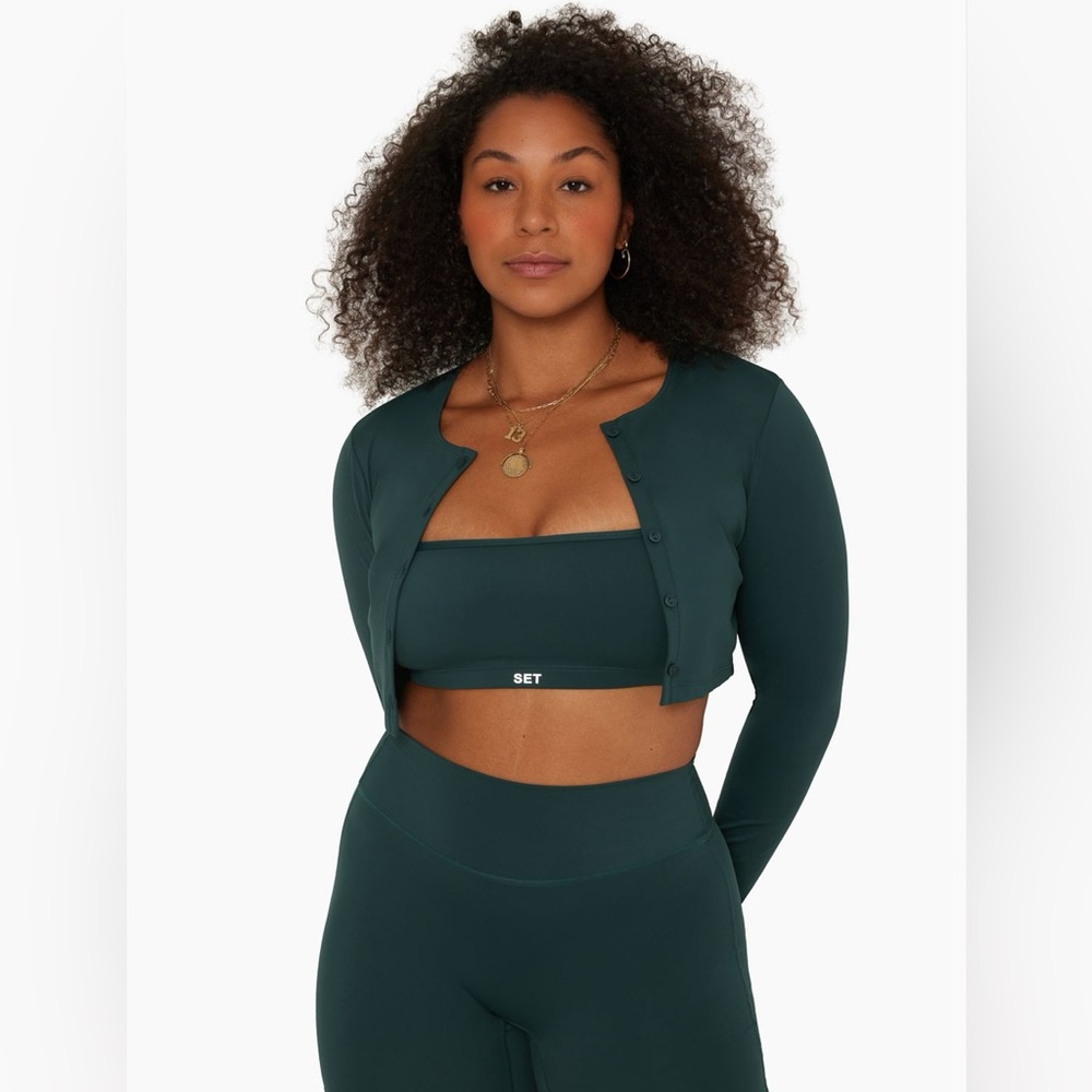 Set Active ivy cardigan, bra, leggings sportbody size small